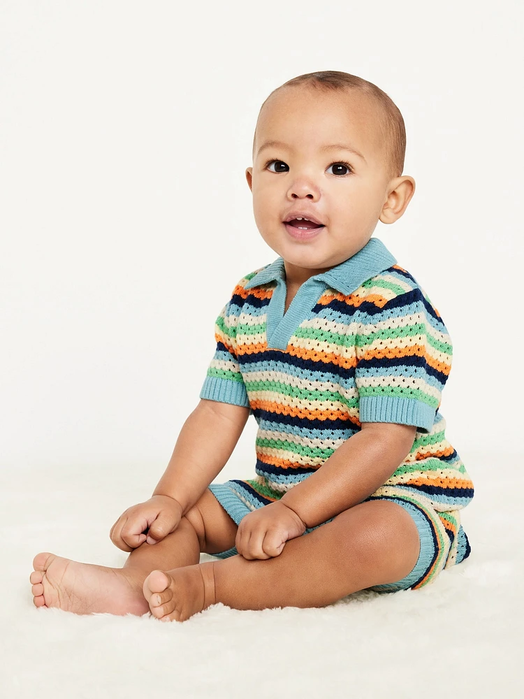 Sweater-Knit Collared Top and Shorts for Baby