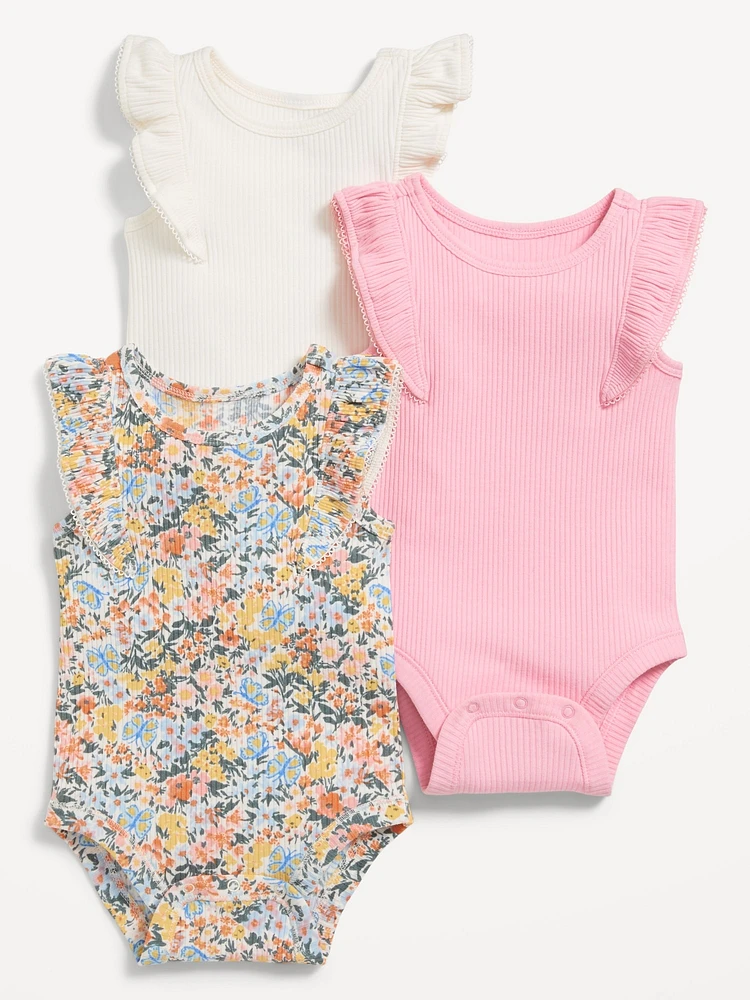 Printed Short-Sleeve Ruffle-Trim Bodysuit 3-Pack for Baby