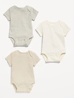 Unisex Short-Sleeve Waffle-Knit  Bodysuit 3-Pack for Baby