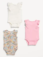 Printed Short-Sleeve Ruffle-Trim Bodysuit 3-Pack for Baby