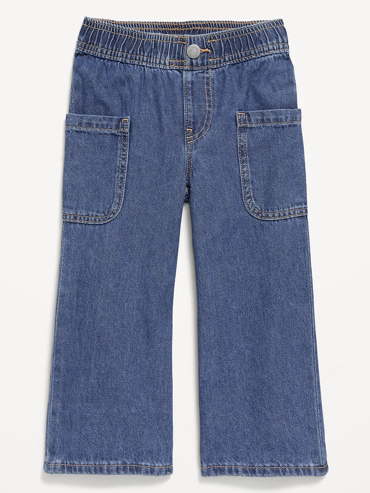 Pull-On Baggy Wide-Leg Cargo Jeans for Toddler Girls