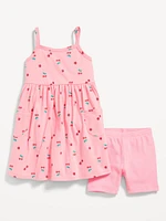 Printed Sleeveless Dress and Biker Shorts Set for Toddler Girls