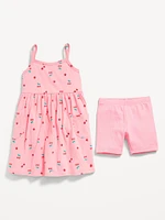 Printed Sleeveless Dress and Biker Shorts Set for Toddler Girls