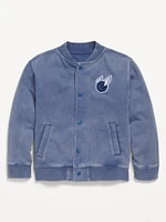 Loose Button-Front Bomber Jacket for Boys