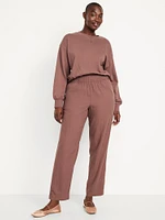 High-Waisted Linen-Blend Straight Ankle Pants