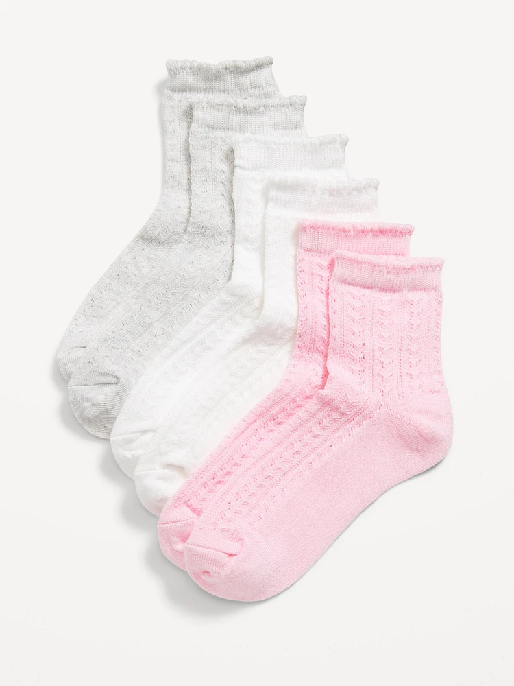 Pointelle Quarter-Crew Socks 3-Pack for Girls