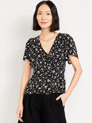 V-Neck Button-Down Crepe Top