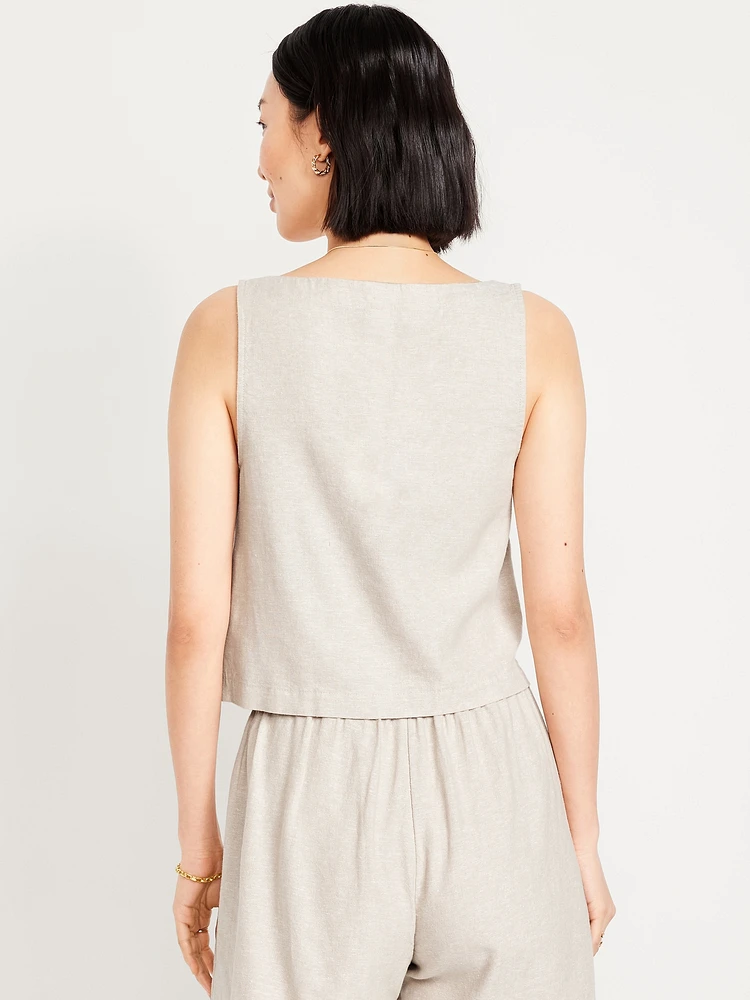 Linen-Blend Crop Top