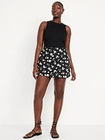 High-Waisted Linen-Blend Mini Skort