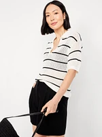 Open-Stitch Polo Sweater