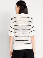 Open-Stitch Polo Sweater