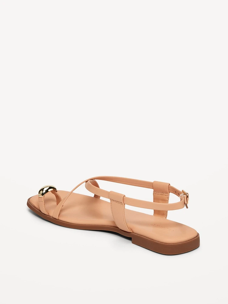 Faux Leather Strappy Toe Ring Sandals