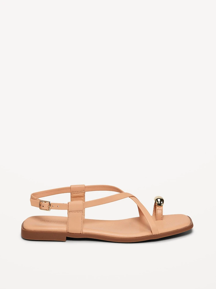 Faux Leather Strappy Toe Ring Sandals