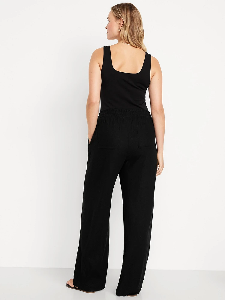 High-Waisted Linen-Blend Wide-Leg Pants