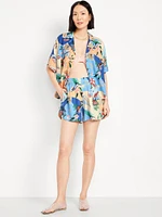 High-Waisted Crinkle Gauze Shorts -- 4-inch inseam