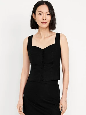 Button-Front Linen-Blend Vest