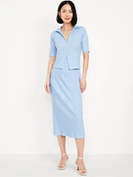 High-Waisted Ribbed Midi Skirt