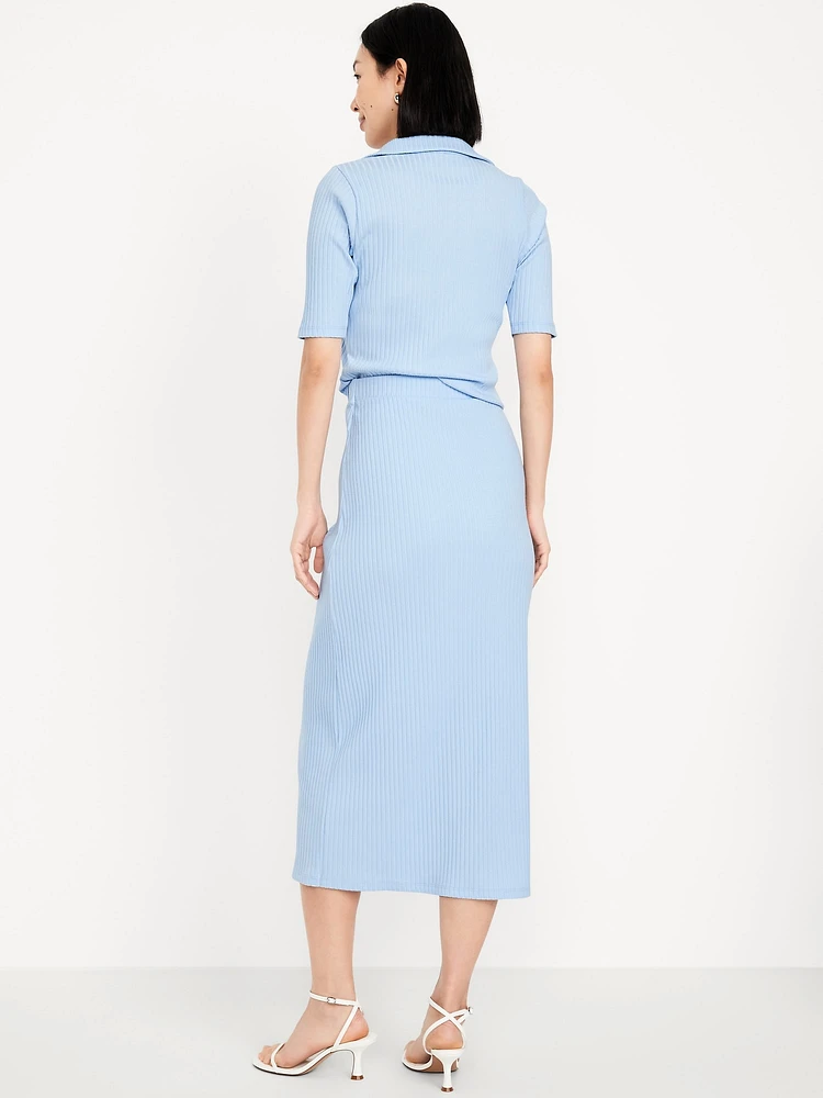 High-Waisted Ribbed Midi Skirt