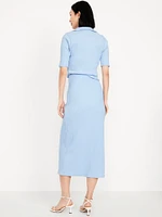 High-Waisted Ribbed Midi Skirt