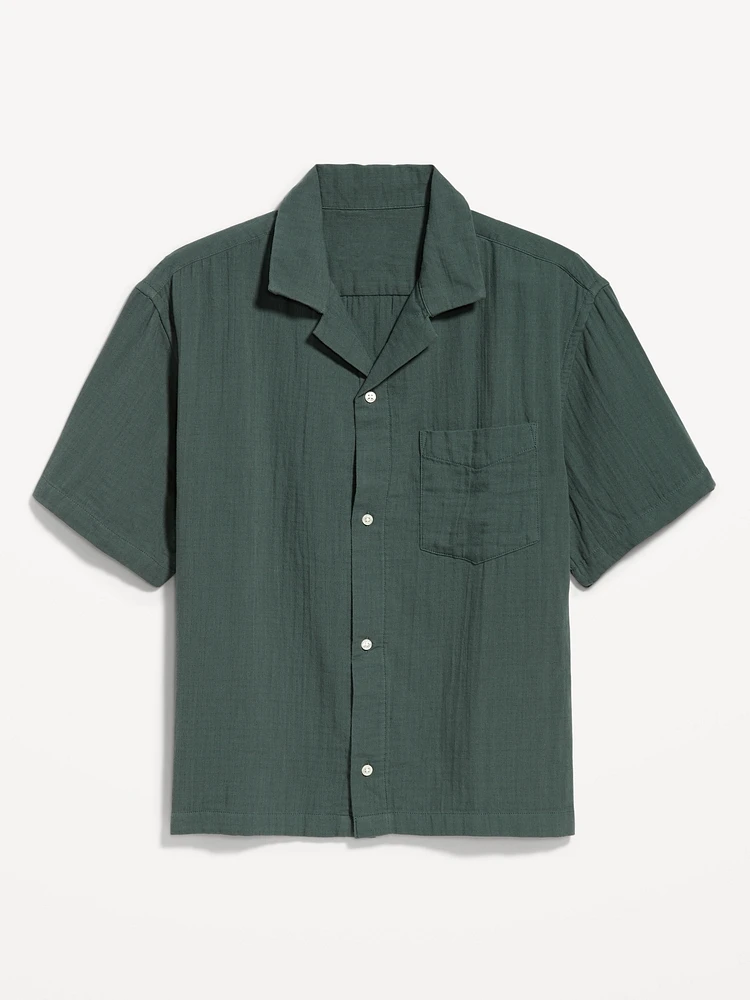 Short-Sleeve Cropped Heavyweight Camp Shirt