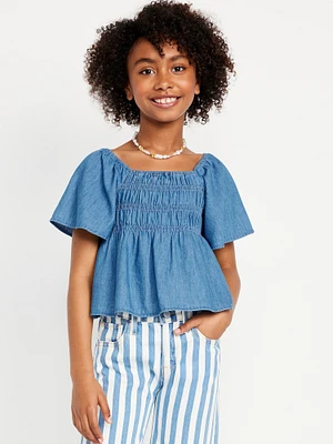 Flutter-Sleeve Smocked Top for Girls