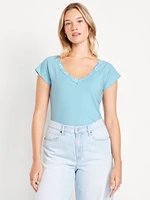 Lace-Trim V-Neck Top