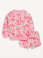 Printed French Terry Sweatshirt and Shorts Set for Toddler Girls