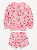 Printed French Terry Sweatshirt and Shorts Set for Toddler Girls