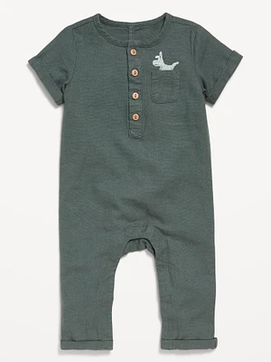 Short-Sleeve Henley Linen-Blend One-Piece for Baby