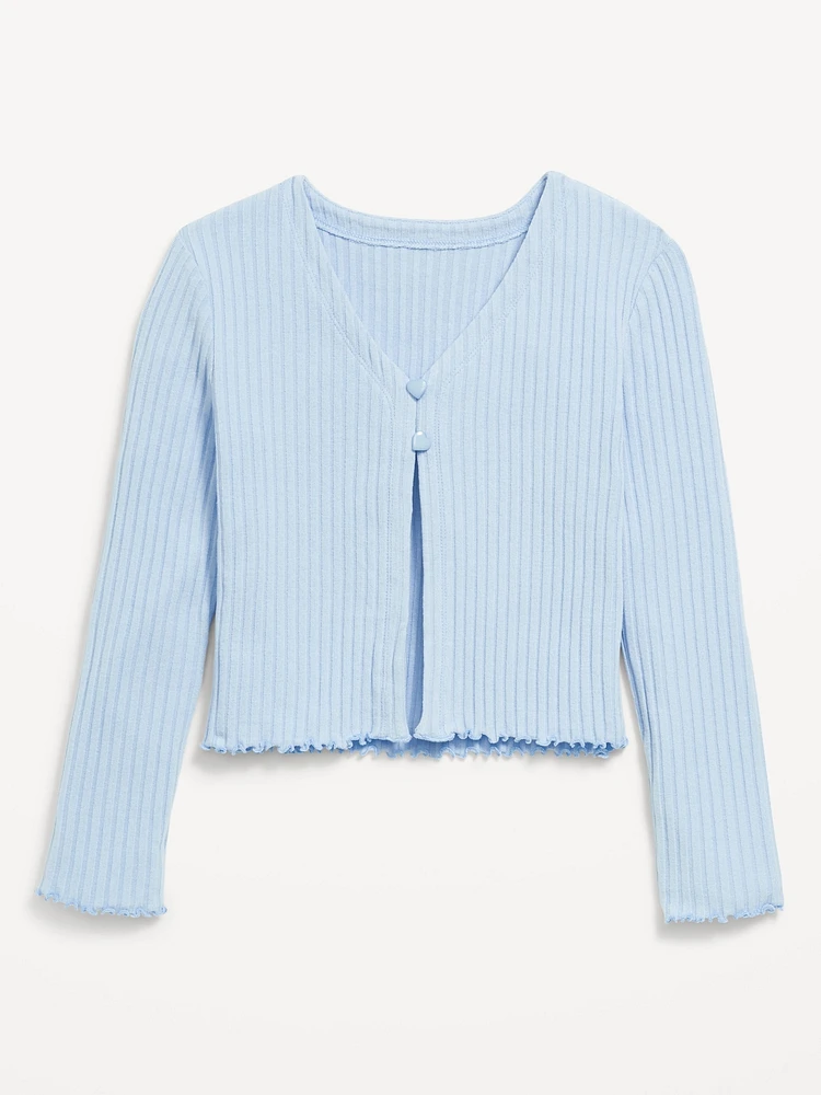 Ribbed Button-Front V-Neck Cardigan Sweater for Girls