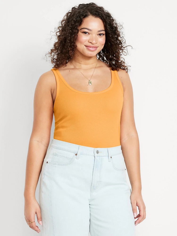 First-Layer Ribbed Scoop-Neck Tank Top