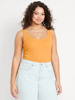 First-Layer Ribbed Scoop-Neck Tank Top