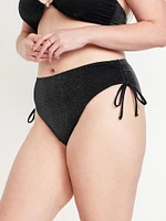 Mid-Rise Side-Tie Shine Bikini Swim Bottoms