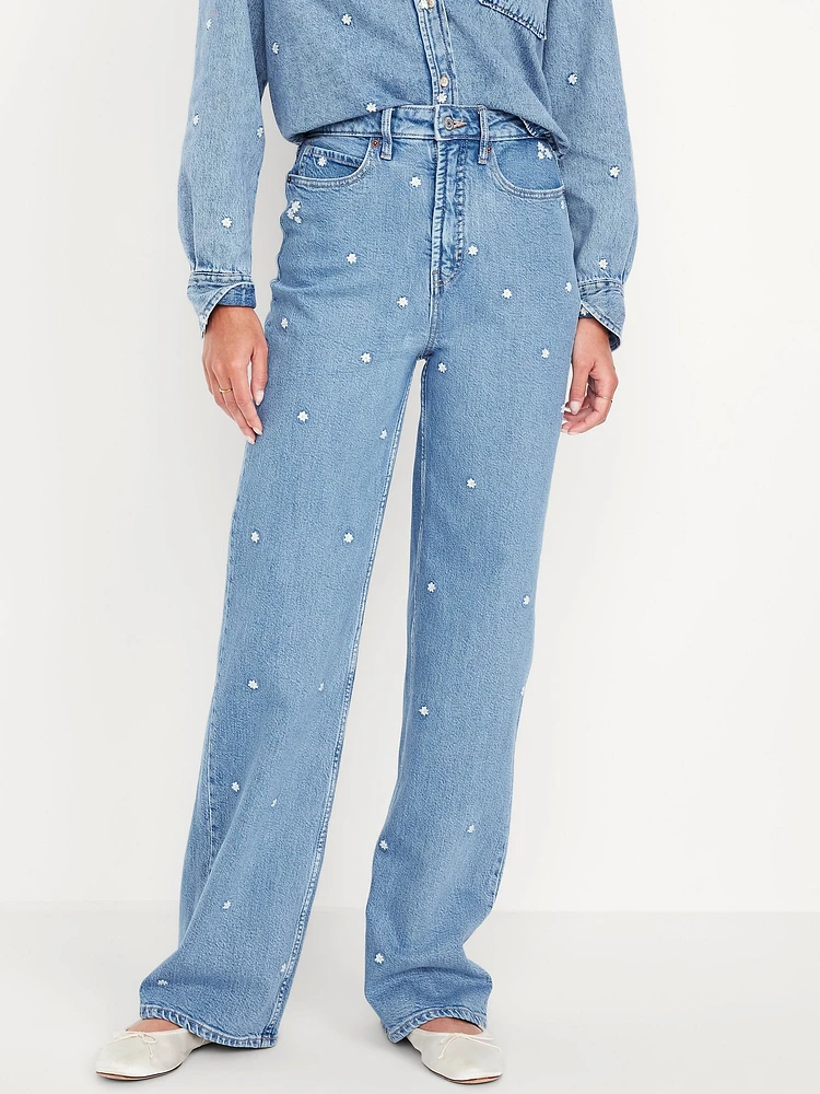 Extra High-Waisted Embroidered Wide-Leg Jeans