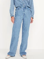 Extra High-Waisted Embroidered Wide-Leg Jeans