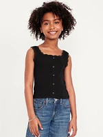 Fitted Button-Front Ribbed Tank Top for Girls