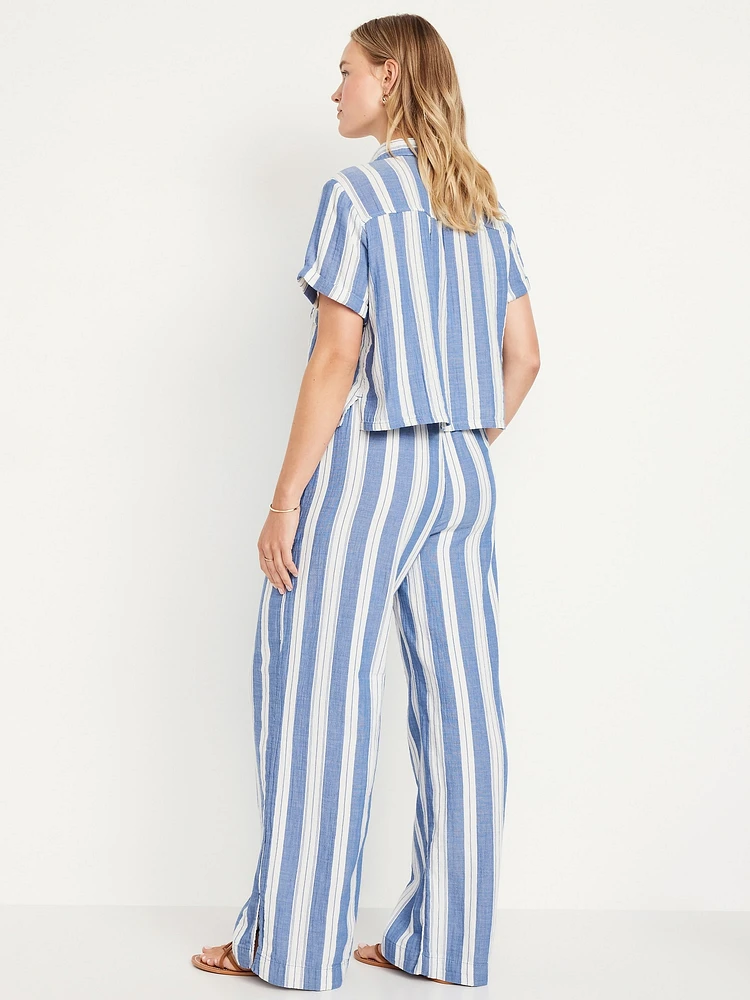 High-Waisted Crinkle Gauze Super Wide-Leg Pants