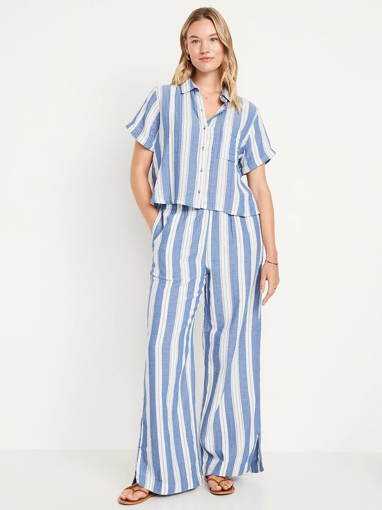 High-Waisted Crinkle Gauze Super Wide-Leg Pants
