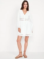 Waist-Defined Cutwork Mini Dress