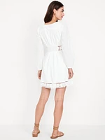 Waist-Defined Cutwork Mini Dress
