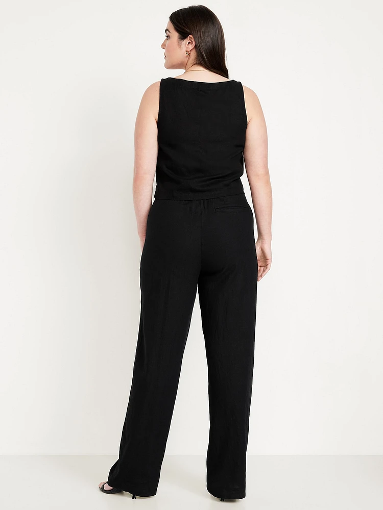 Extra High-Waisted Linen-Blend Taylor Wide-Leg Trouser Pants