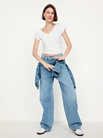 Lace-Trim V-Neck Top