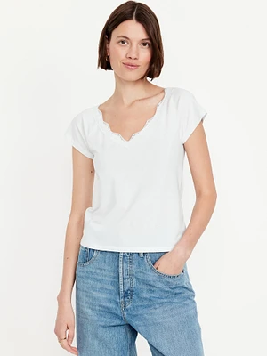 Lace-Trim V-Neck Top