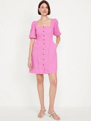 Puff-Sleeve Mini Dress