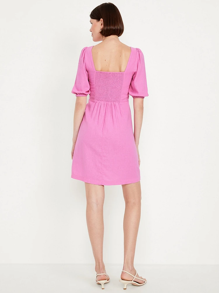 Puff-Sleeve Mini Dress