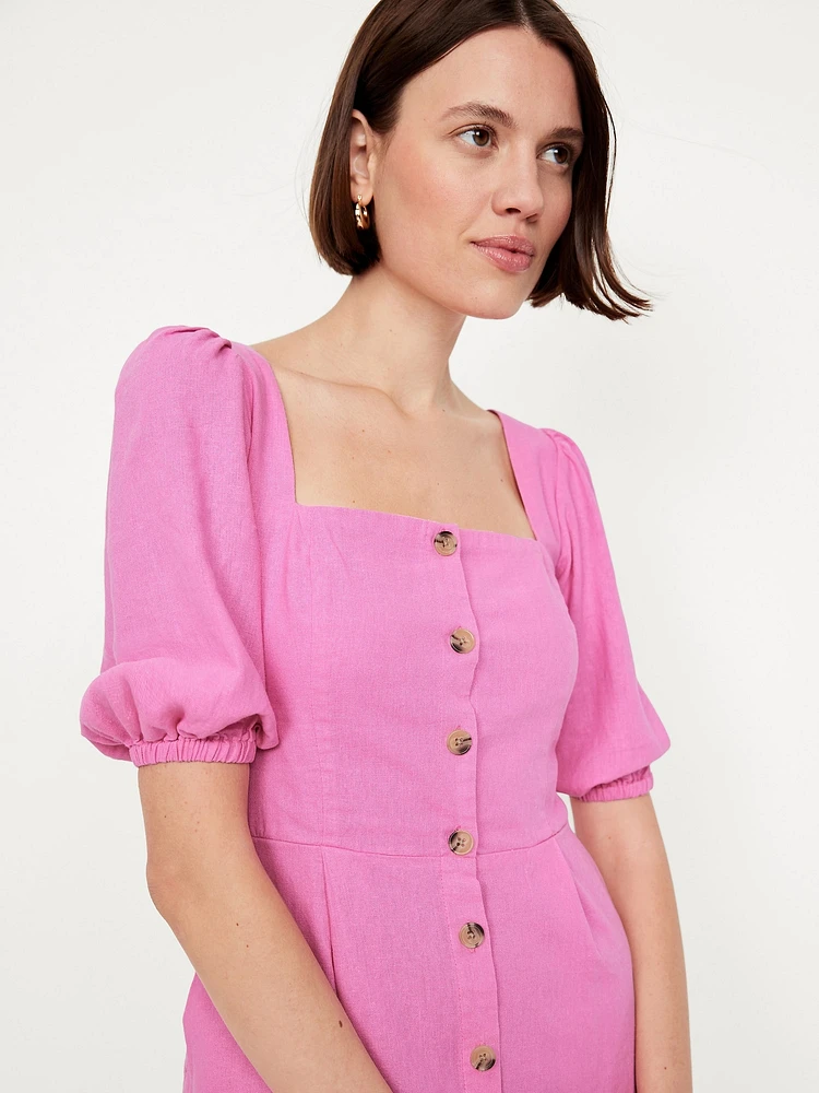 Puff-Sleeve Mini Dress