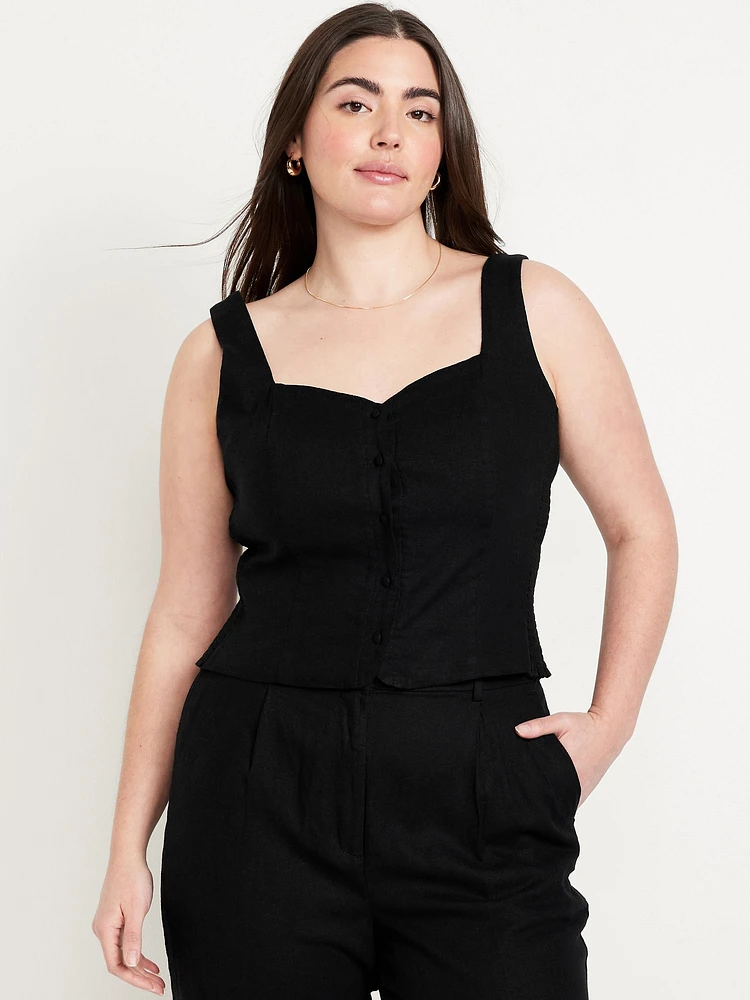 Button-Front Linen-Blend Vest