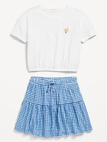 Short-Sleeve Graphic T-Shirt and Skort Set for Toddler Girls