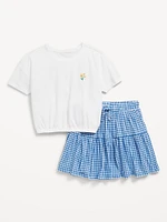 Short-Sleeve Graphic T-Shirt and Skort Set for Toddler Girls