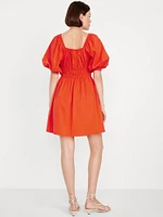 Waist-Defined Puff-Sleeve Mini Dress
